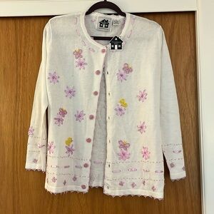 NWT Storybook Knits Medium Beaded Sweater Spring White Purple